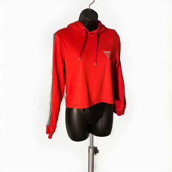 Guess Women's Los Angeles‎ Crop Hoodie Size XS Red Stripes Guess - Picture 1 of 7
